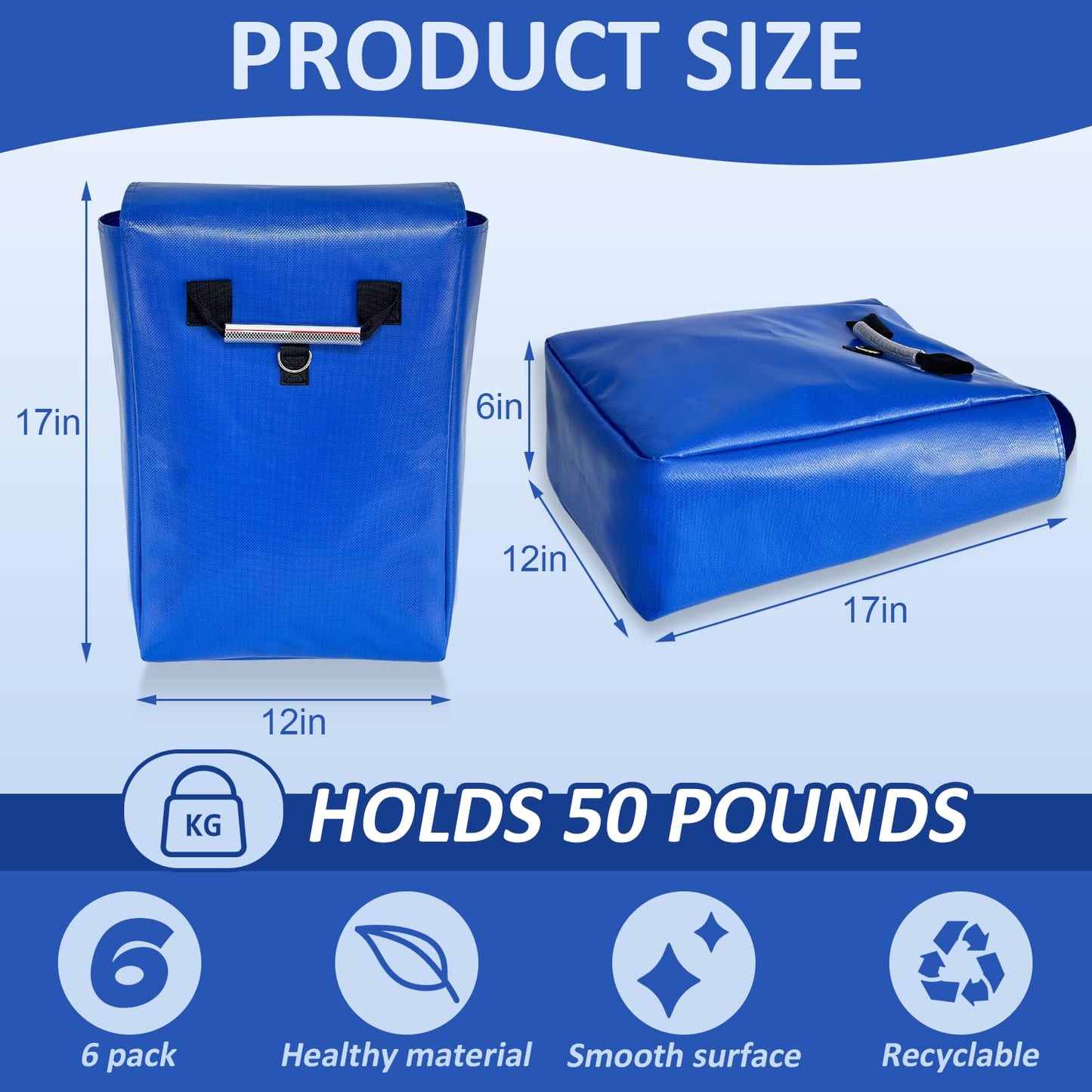 6 Pcs Sturdy Outdoor Toy Sandbags with Handle  50lb Capacity  6-Pack - Safely SeInflatable Bounce Houses  Water Slides  and Tents Blue