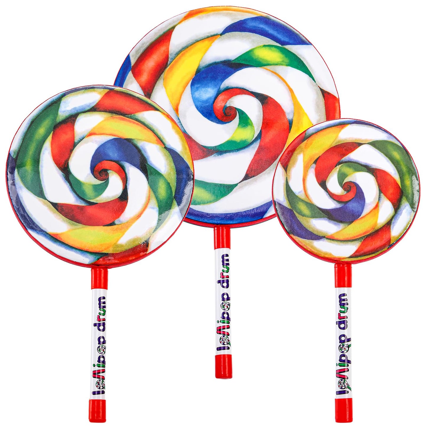 Foraineam 3 Pieces Lollipop Drum With Mallet 10 Inch 8 Inch 6 Inch Percussion Lollipop Hand Drum Musical Sound Tool Music Rhythm