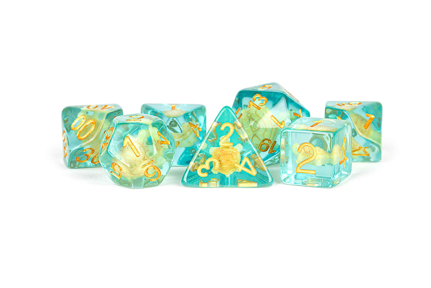 Metallic Dice games LIc742 Polyhedral Turtle Dice Set, Blue & green - Set of 7