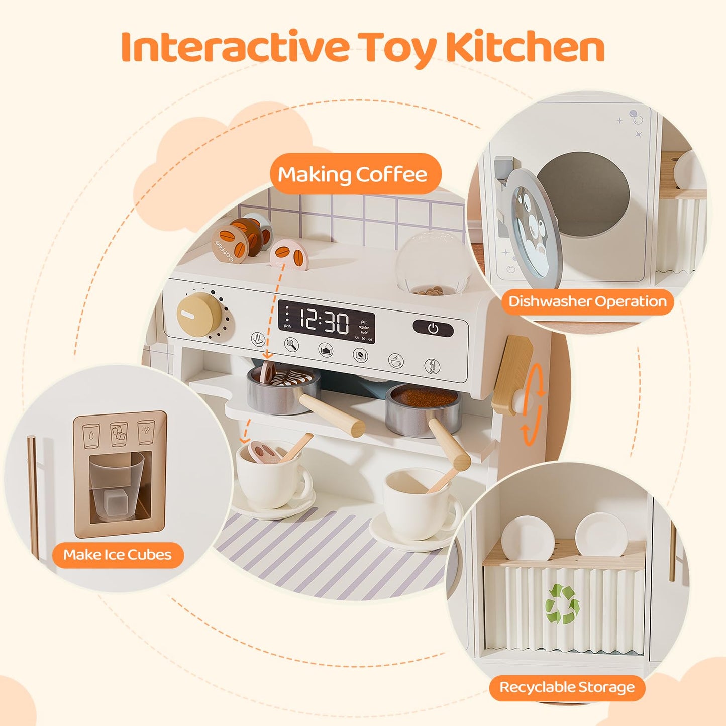 Joymor Wooden Play Kitchen W/Coffee Machine, Plenty Of Play Pretend Kitchen Accessories, Kids Play Kitchen Design, Best Gift For