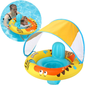 Swimbobo Inflatable Baby Swimming Float With Safe Seat And Canopy For Age 6-36 Months Toddler (Yellow Dinosaur)