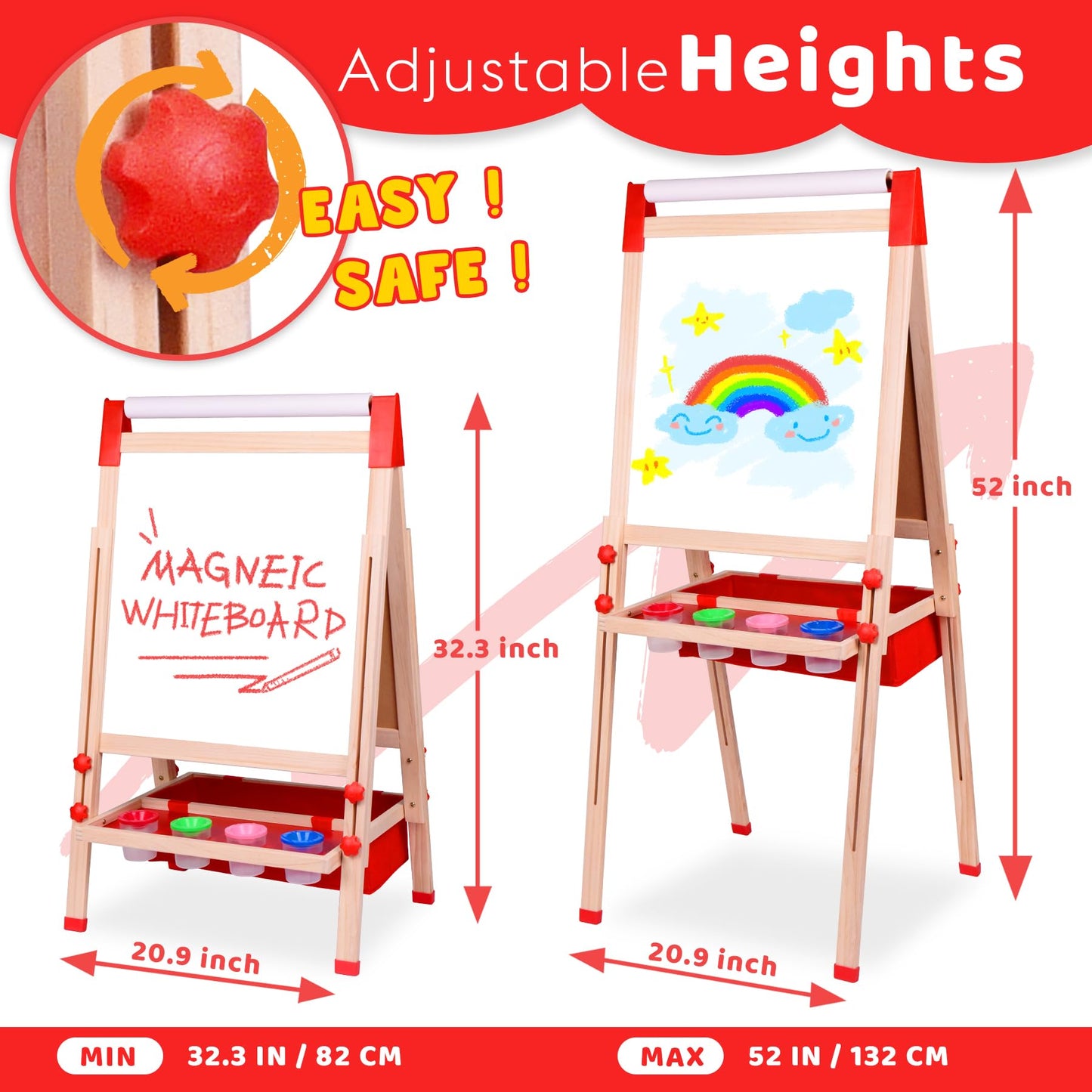 Joyooss Art Easel For Kids Easel For Toddlers, Adjustable Standing Double Sided Toddler Easels Kids Chalkboard Kid Easel With Pa