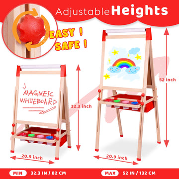 Joyooss Art Easel For Kids Easel For Toddlers, Adjustable Standing Double Sided Toddler Easels Kids Chalkboard Kid Easel With Pa