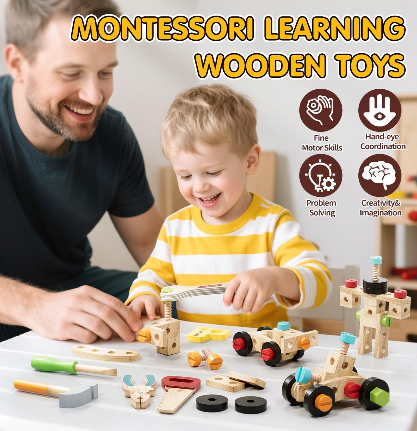 Lehoo Castle Kids Tool Set - Wooden Construction Toys for Ages 3-5, Standard Size, Blue, Model TT-004, STEM Learning Gift