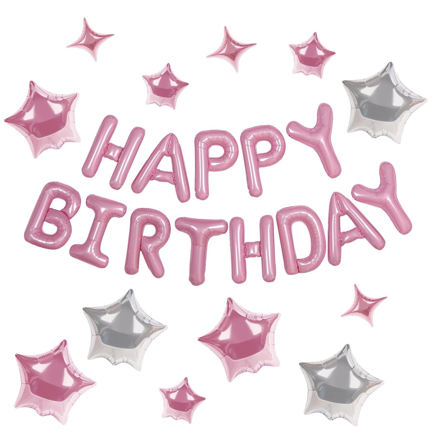 Canrevel Happy Birthday Banner 13Pcs 16 Inch Mylar Foil Letters With 12Pcs Star Balloons Birthday Party Decorations For Kids And