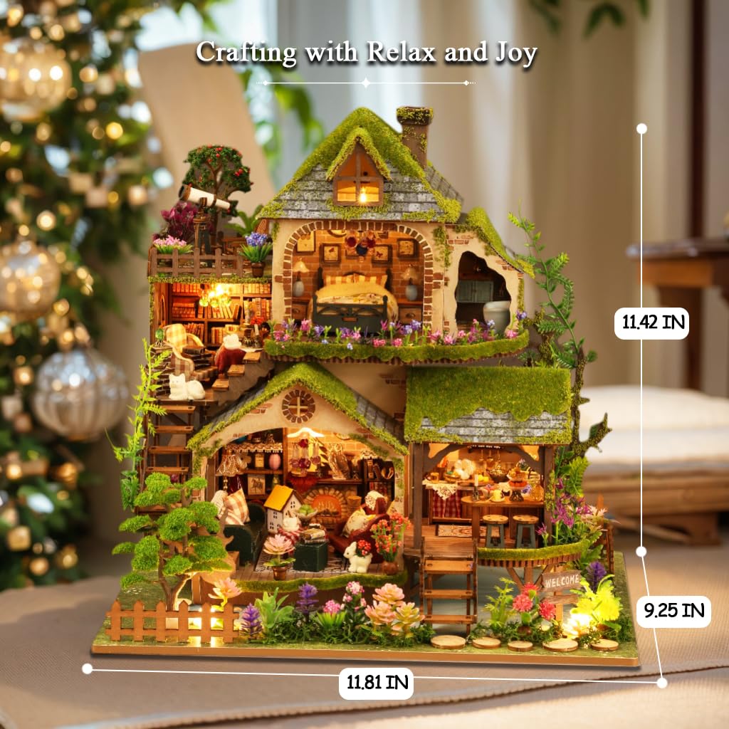 RHZN Miniature House Kit - DIY Dollhouse Building Kit for Adults - Wooden Forest Adventure