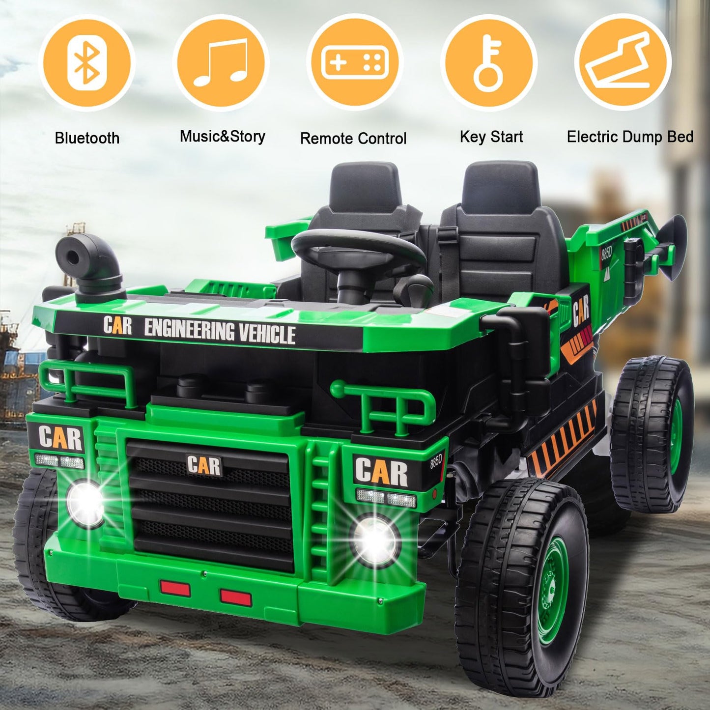 Nitoess 24V Ride On Dump Truck, 4Wd Kids Car With Remote Control, Electric Dump Bed And Shovel, Ride On Construction Vehicles 4X