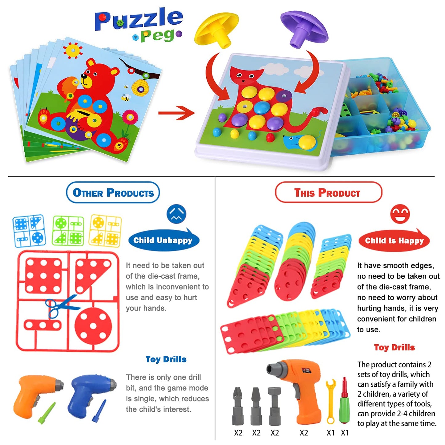 Haifeng Drill Set Building Blocks, STEM Toys for 3 4 5 6 Year Old, 235 Pieces Double Toy Drill and Screwdriver Tool Building Toy