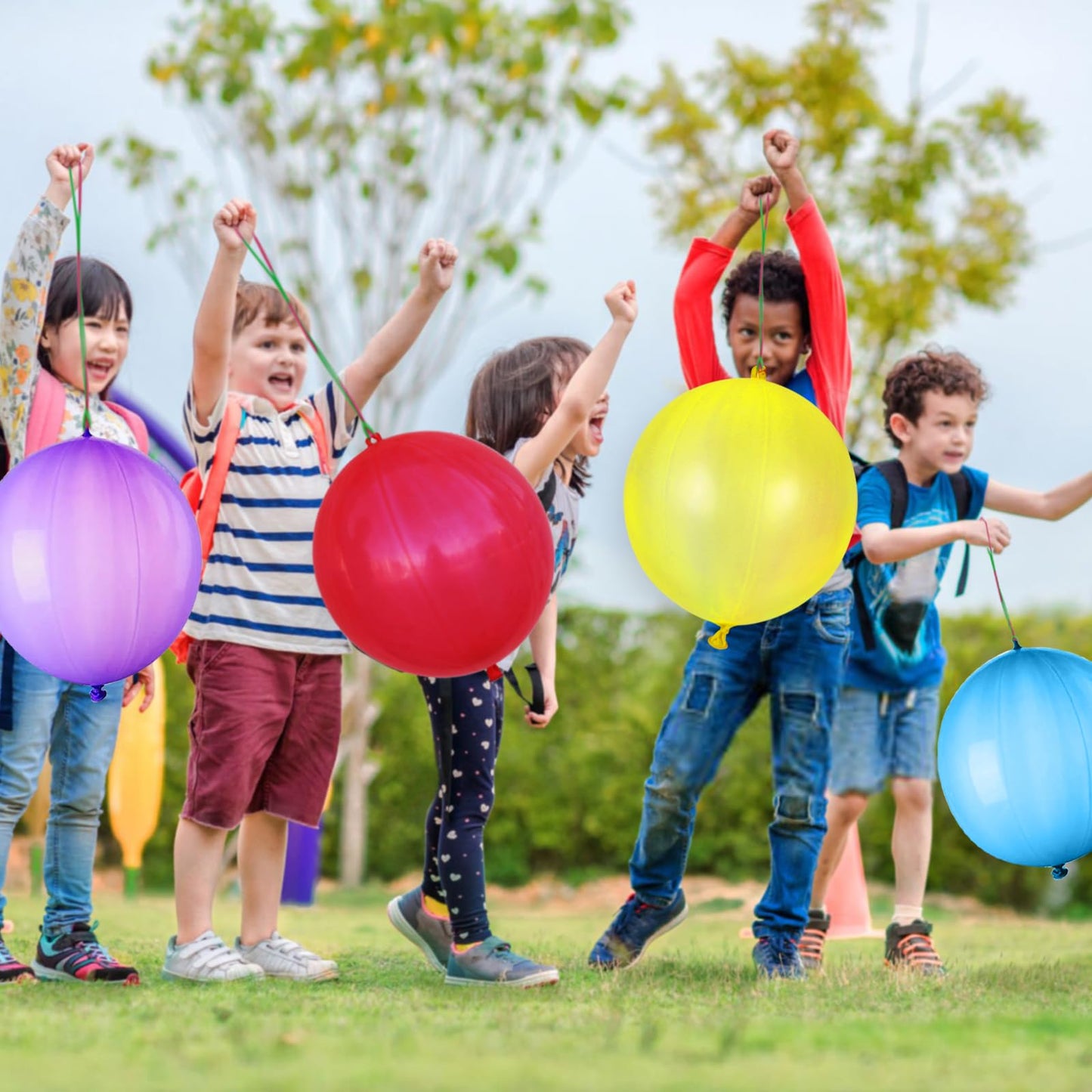 Leezzizz 41Pcs Punch Balloons, Thickened Neon Punching Balloon Heavy Duty With Rubber Band Handle Birthday Party Favors For Kids