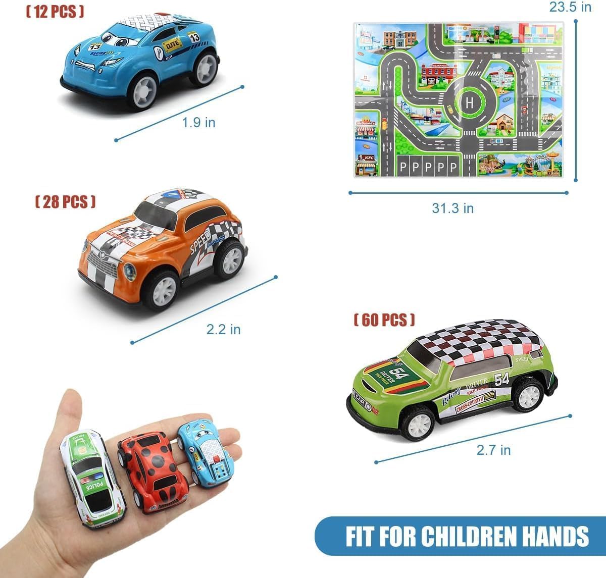 Mostop 100 PCS Mini Pull Back Car Set, Pull Back Racing Vehicles for Kids Toddlers, Kids Party Favors Car Pack Toy with Storage