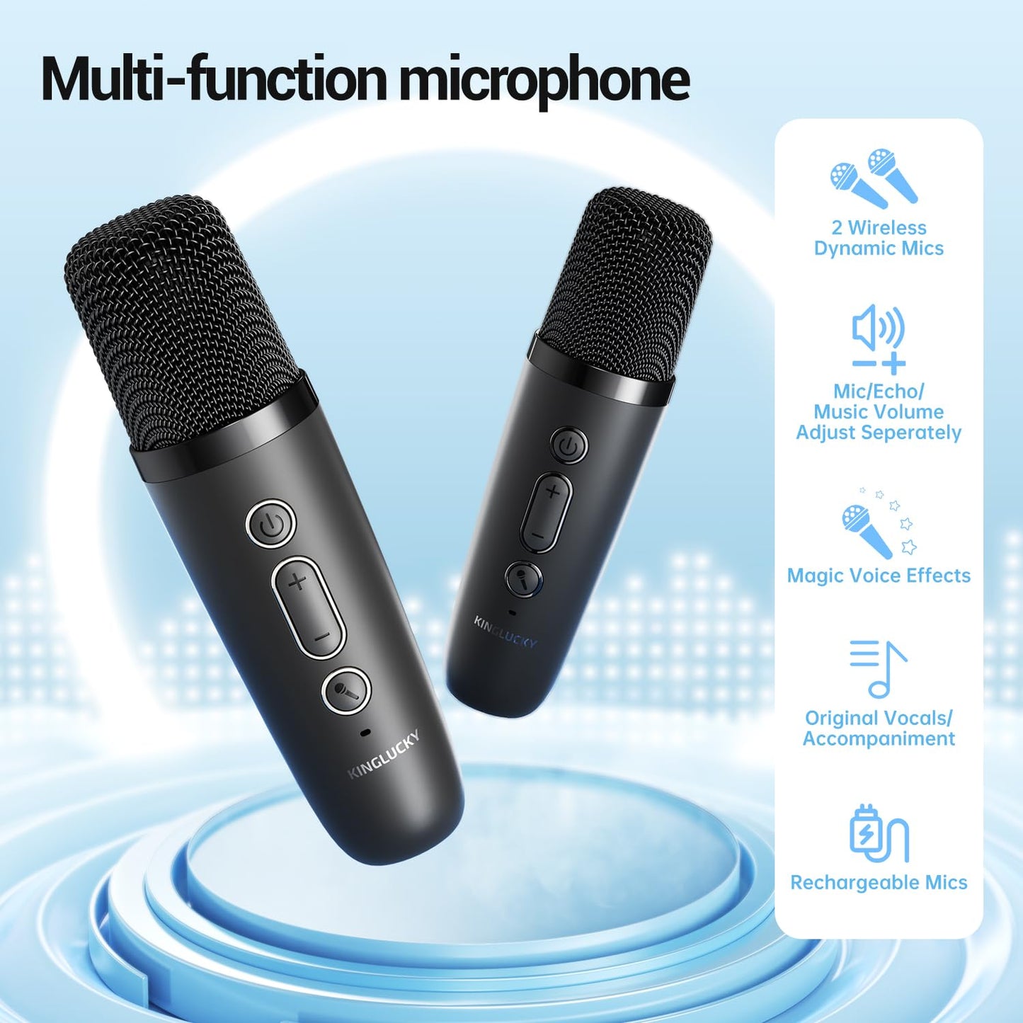 Kinglucky [All In One] Karaoke Machine With Bluetooth Speaker & 2 Wireless Microphones [Loud Sound & Dynamic Led Lights] Christm