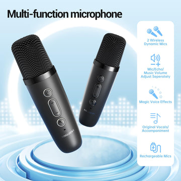 Kinglucky [All In One] Karaoke Machine With Bluetooth Speaker & 2 Wireless Microphones [Loud Sound & Dynamic Led Lights] Christm