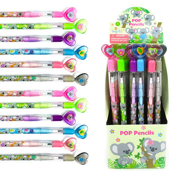TINYMILLS 24 Pcs Koala Multi Point Stackable Push Pencil Assortment with Eraser for Koala Birthday Koala Party Favor Prize Carni