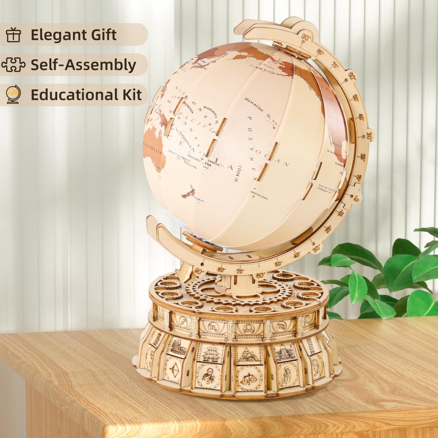 Miebely 3D Wooden Puzzles For Adults Usb Charging Illuminated Globe Music Box Diy Led Wood Model Building Kits With Space Projec