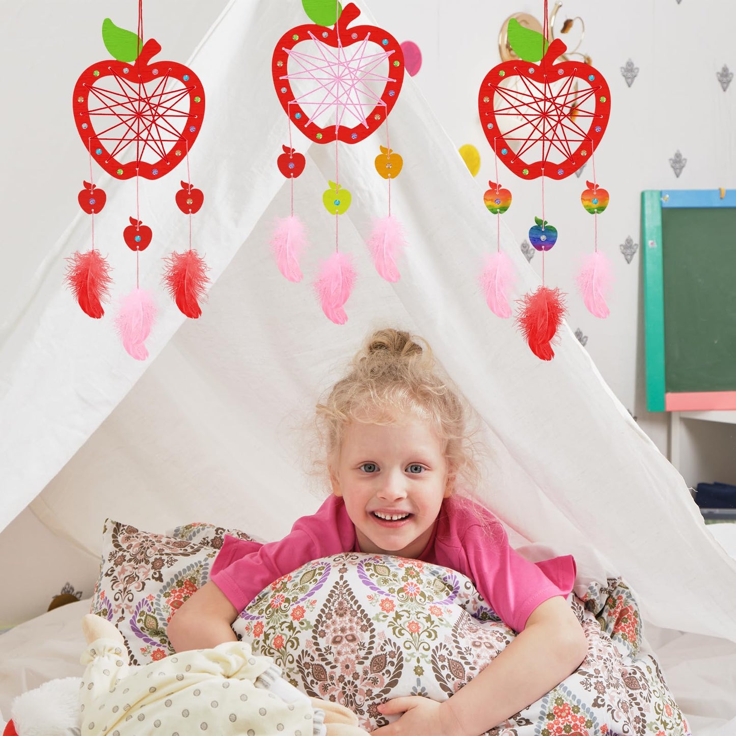Fennoral 6 Pack Apple Dream Catcher Craft Kit For Kids Paint You Own Dream Catcher Diy Coloring Wooden Back To School Art And Cr