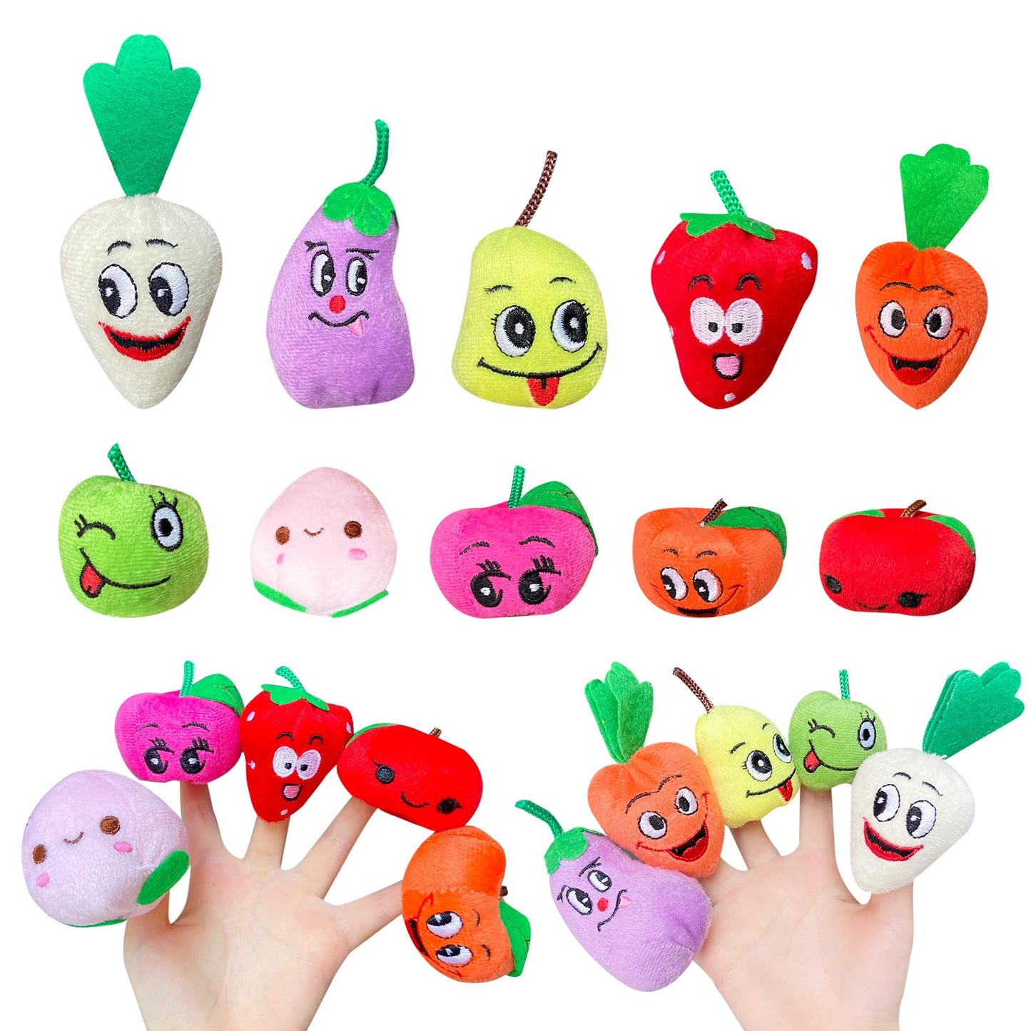 Kaemi 10 Pcs Finger Puppets for Toddlers, Soft Plush Fruit Finger Puppet Toys for Story Time Playtime Shows Party Favors, Educat