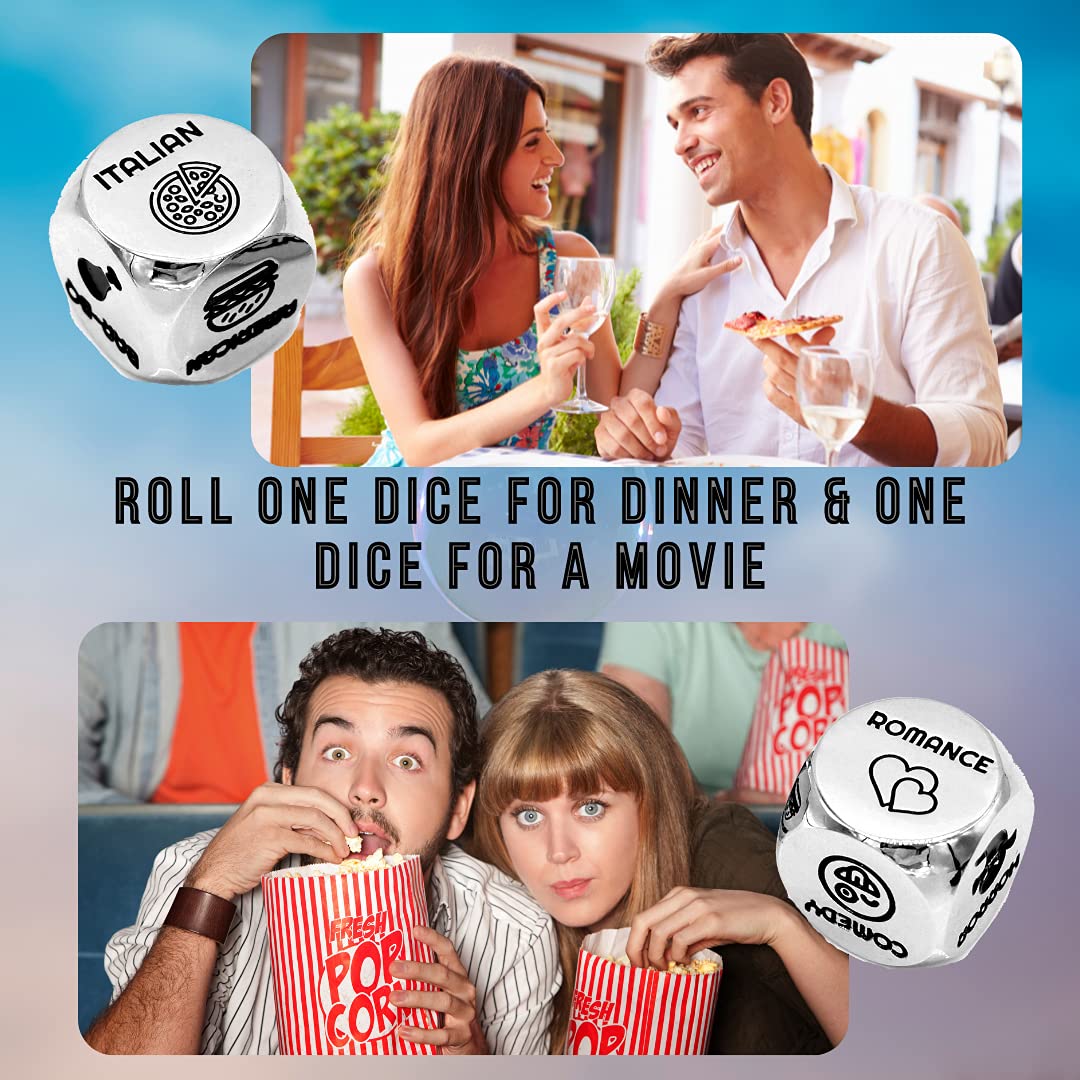 Luck Lab Date Decider Dice - Date Night Dice With Velvet Storage Bag (Dinner & A Movie Decider Dice)