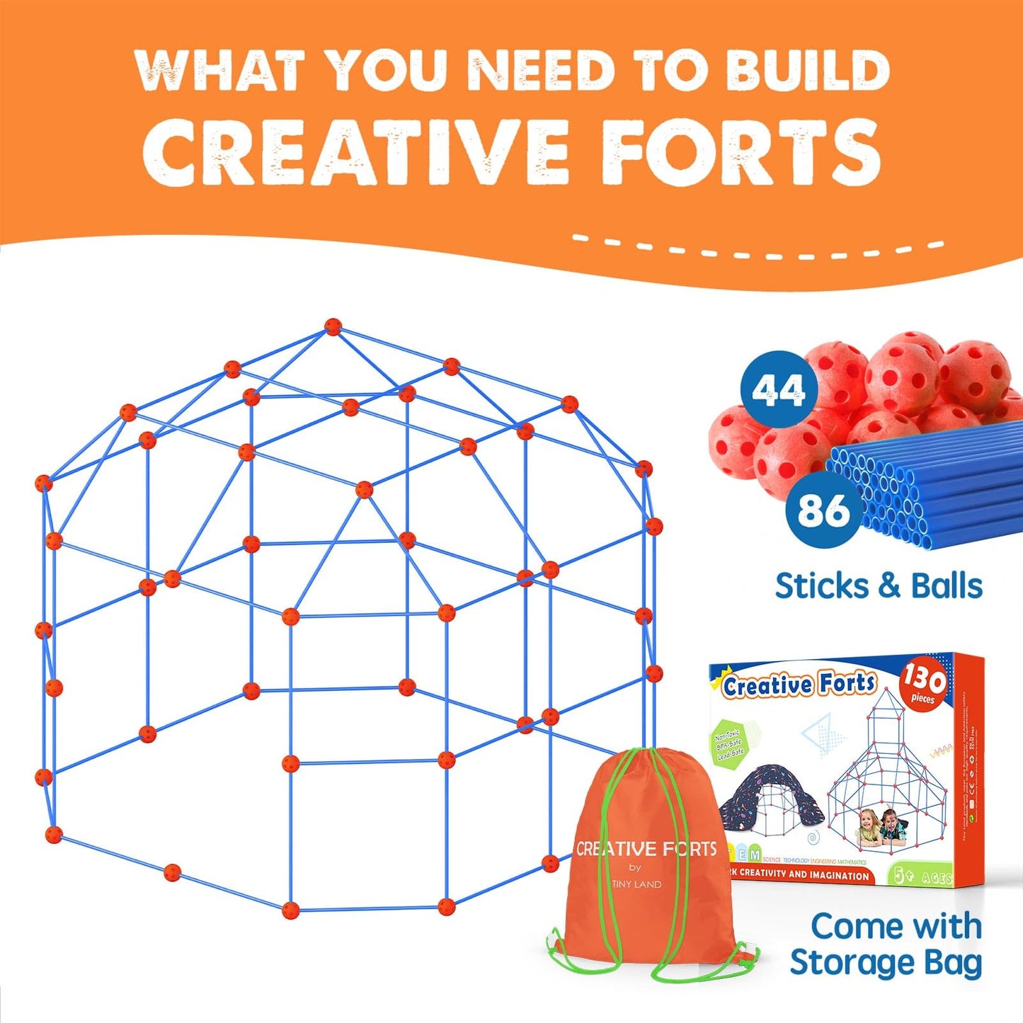 Tiny Land Fort Building Kit Creative Fort Indoor Outdoor For 5,6,7,8 Years Old Boys And Girls Stem Building Toys With Storage Ba