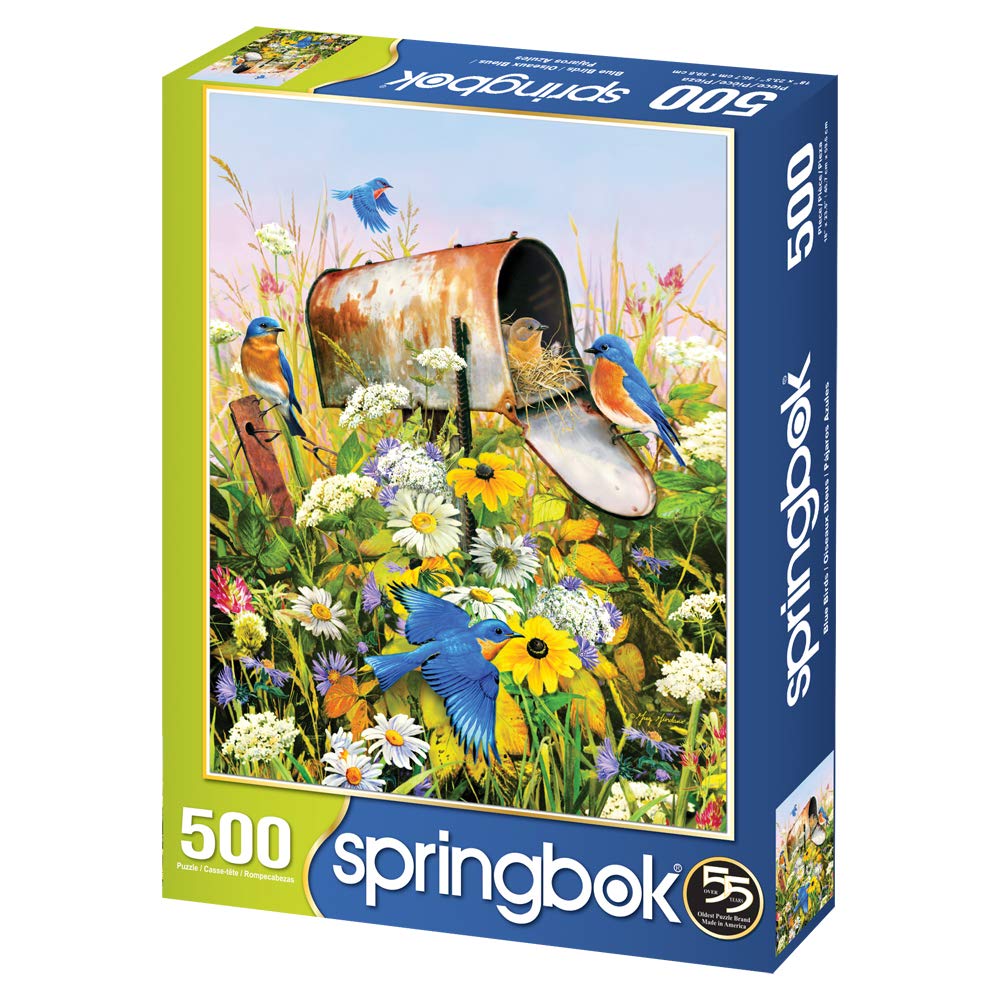 Springbok 500 Piece Jigsaw Puzzle - Blue Birds, Engineered Wood, Multi Color, Model 33-01579, Made in USA