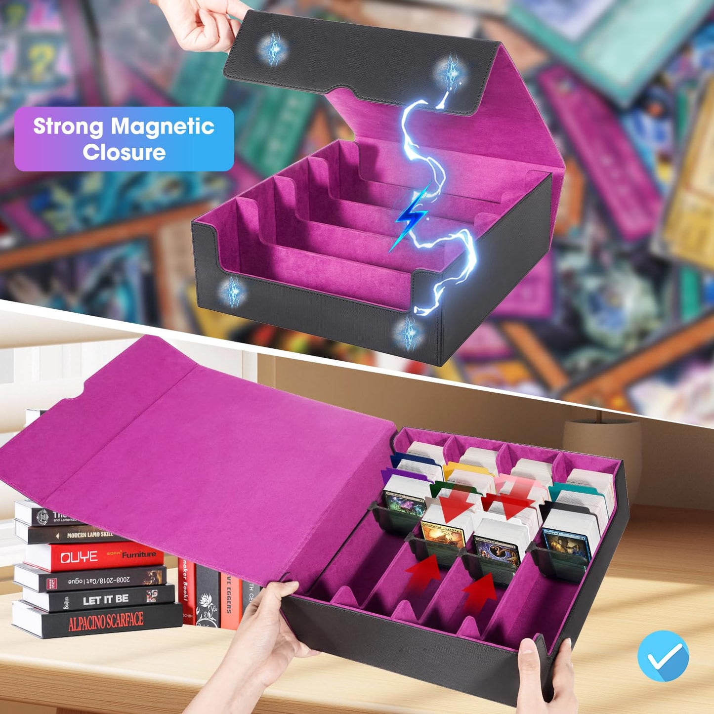Mztxy 3000+Trading Card Storage Box, Pu Leather Organizer Case With 24 Dividers, Magnetic Closure, 4 Supporters, For Game Sports