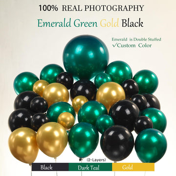Emerald Green And Gold Black Balloon Garland Arch Kit Luxury Customized Double Stuffed Dark Green Teal With Starburst Balloons F