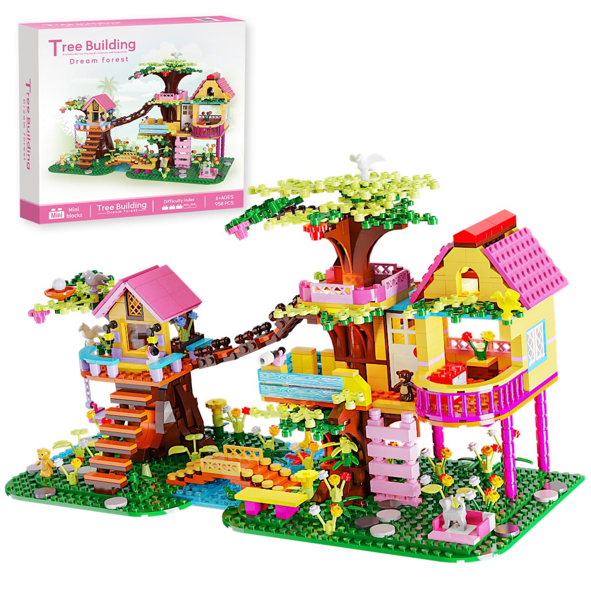 Ravayo Creative Tree Building Block Set With Led,958Pcs Mini Brick Toy Gifts For Kids Girls Age 10 11 12 14