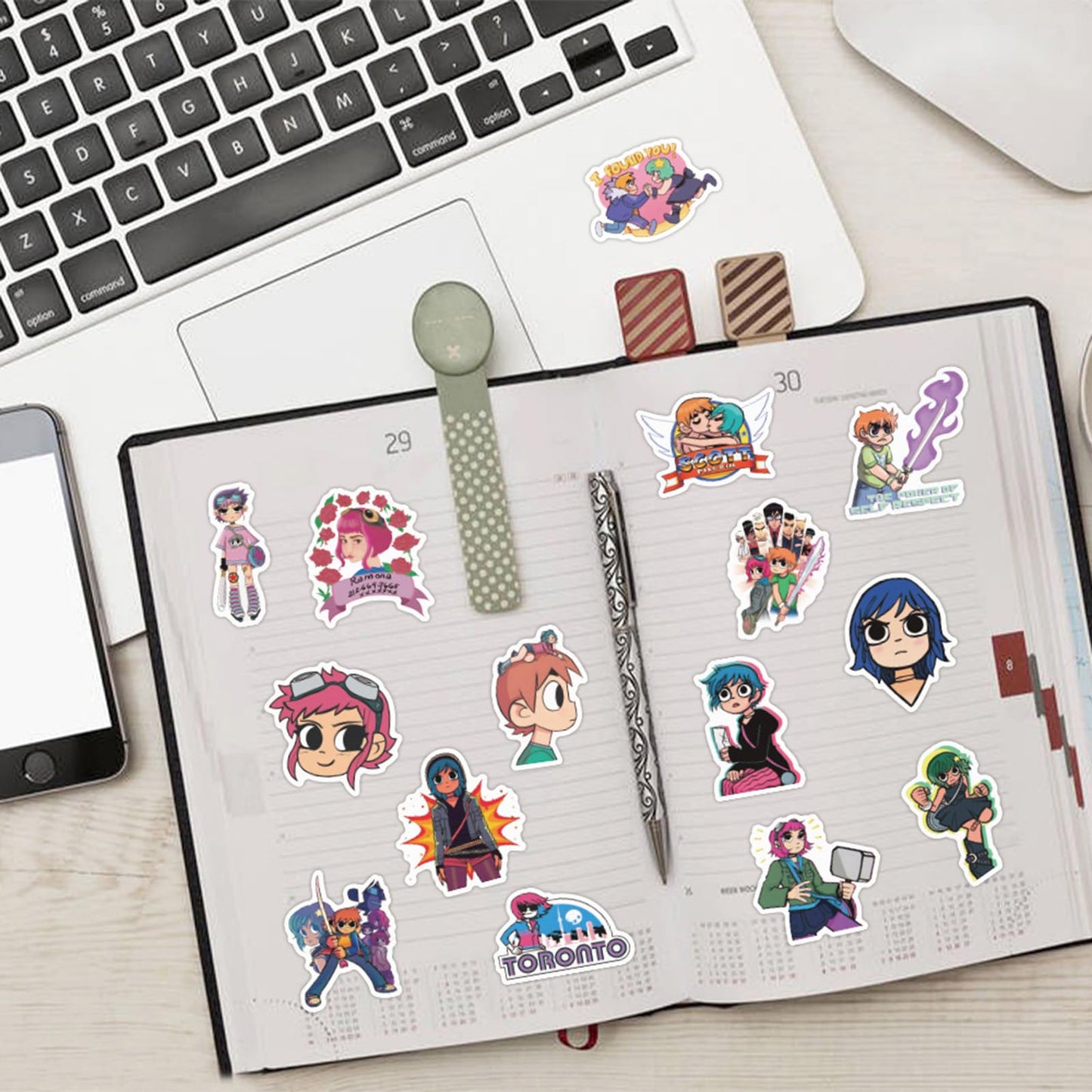 55 Pcs Scott Pilgrim Stickers Waterproof Vinyl Stickers For Water Bottles Laptop Skateboard Luggage Computer Stickers For Teens