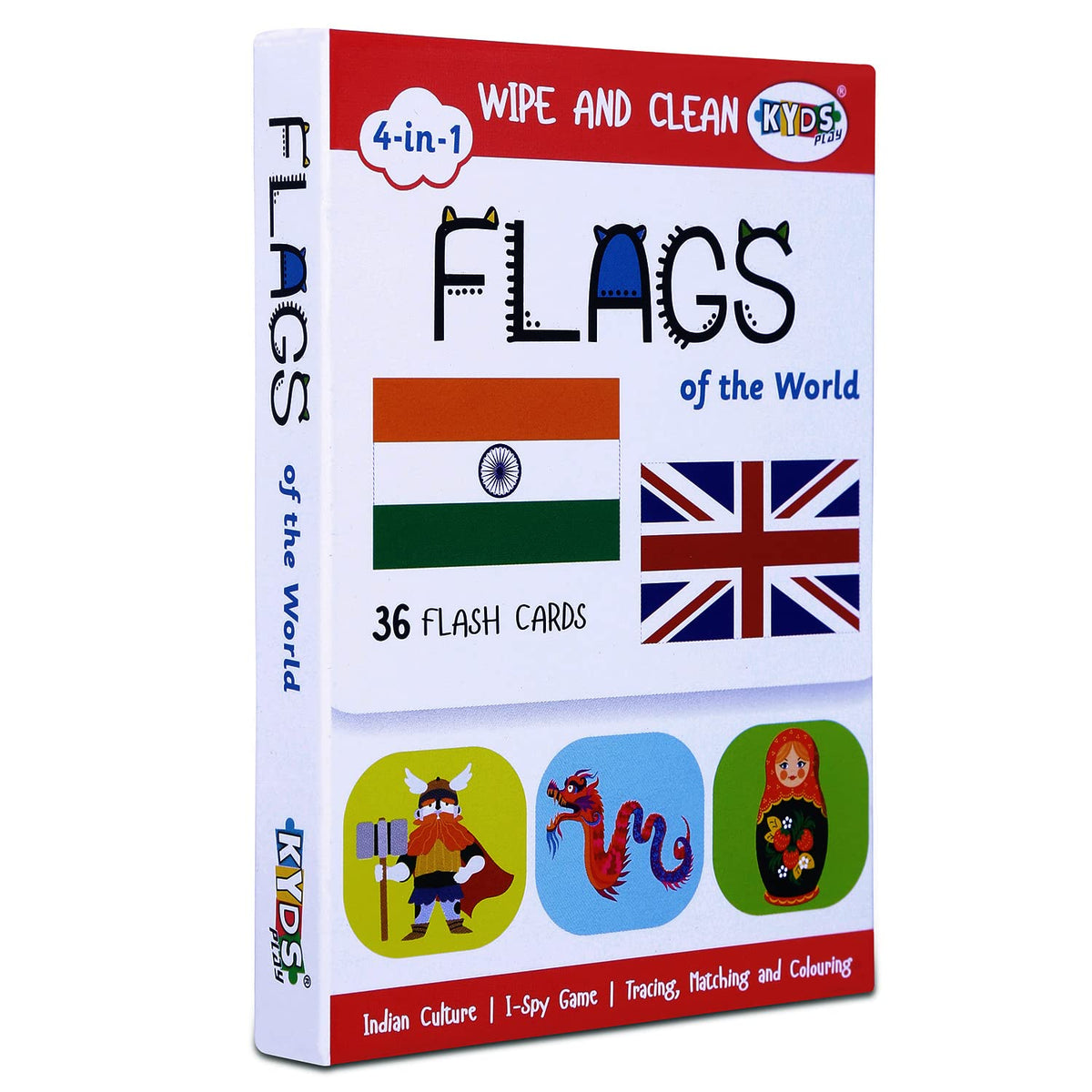 Kyds Play  Thick Wipe & Clean Activity Based Flags Flash CardsAge 25 Yrs,36 Double Sided With Cultural Facts,Montessori Toys,