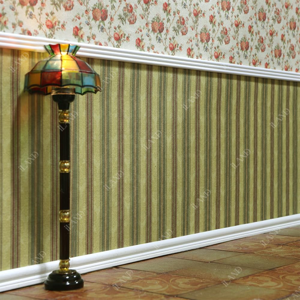 Iland Originality Dollhouse Wallpaper 39 * 15.7 Inch, Dollhouse Accessories On 1:12 Scale Or 1:6 Scale (Striped Red-Brown)