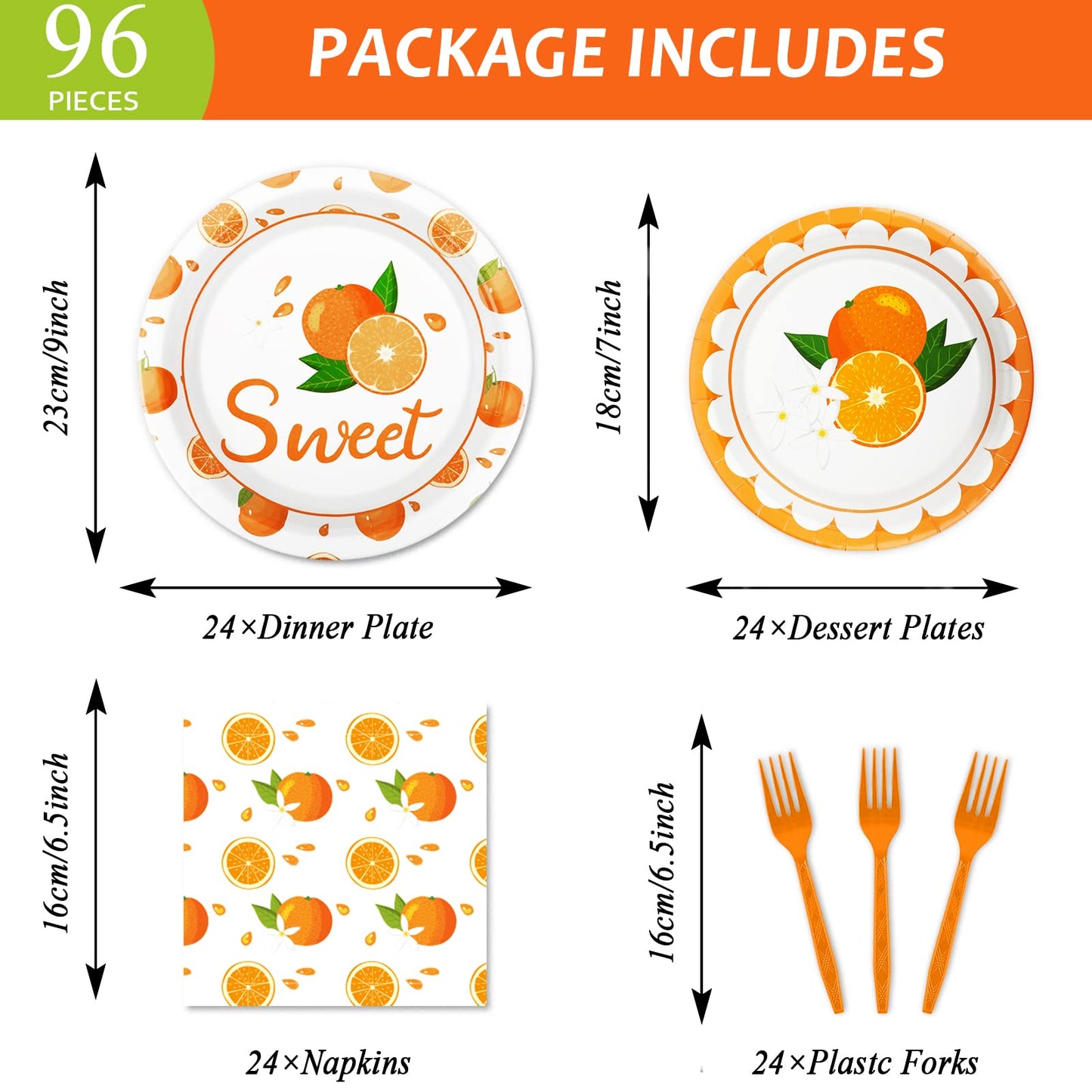 Gisgfim 96 Pcs Little Cutie Plates And Napkins Party Supplies Fruit Orange Tableware Set Summer Fruit Party Decorations Favors F