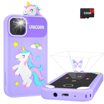 Kids Smart Phone for Girls with Holographic Pyramid, Christmas Birthday Gifts for Age 3-10 Kids Toys Cell Phone, 2.8'' Touchscre