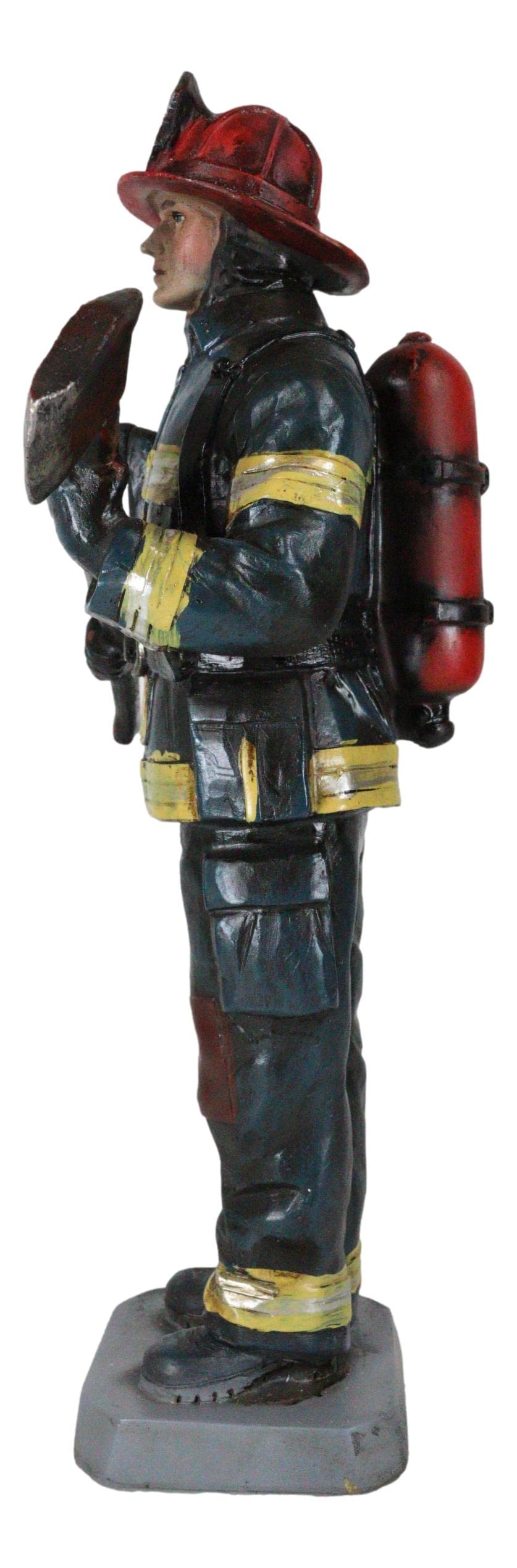 Ebros Gift Fireman In Full Suit Bunker Gear And Air Tank Holding An Axe Figurine 11' Tall Civil Service Hero Freedom Fire Fighter Decorative Sculpture 911 Emergency Fire Man Brigade
