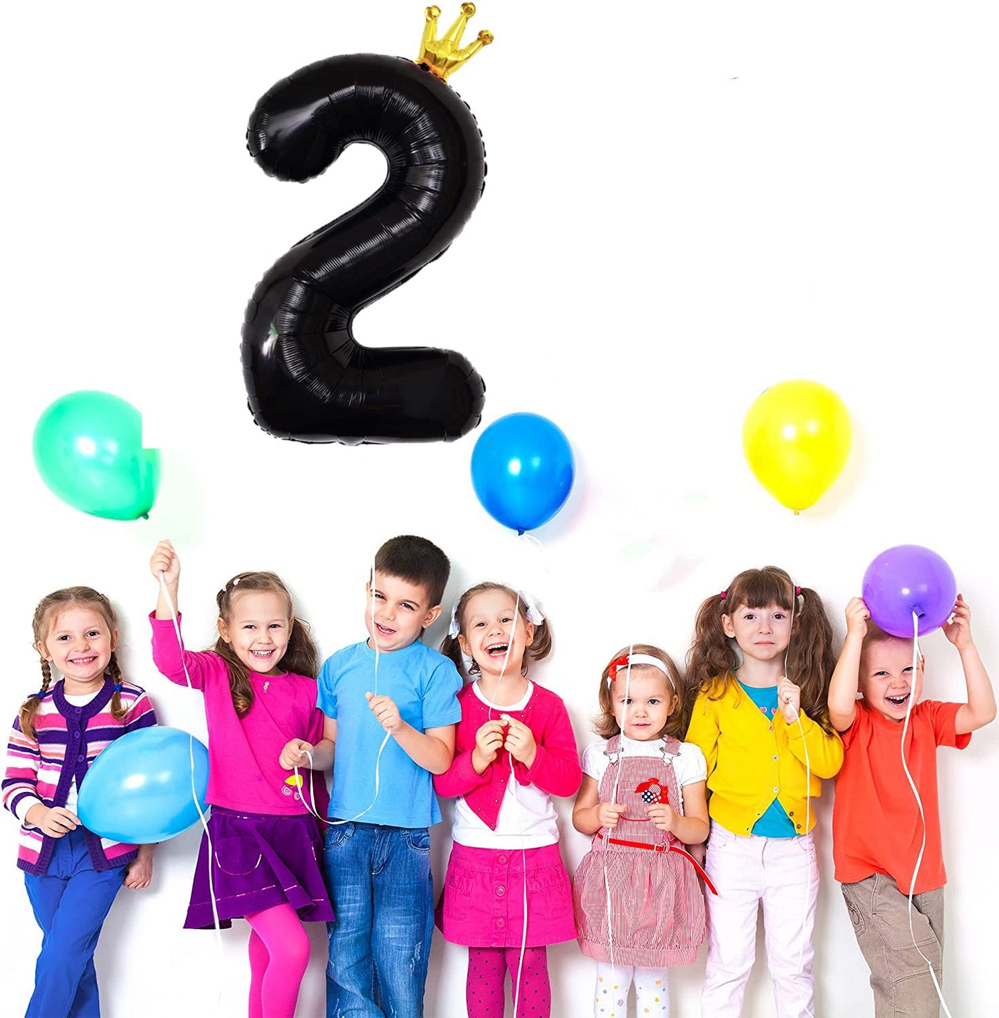Gifloon Black Number 2 Balloon With Crown, Large Number Balloons 40 Inch, 2Nd Birthday Party Decorations Supplies Two Birthday S