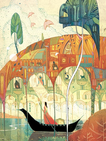 New York Puzzle Company 1000 Piece Jigsaw Puzzle - Victo Ngai Crossing Borders - Cardboard - Blue and Green - Family Game Night Fun