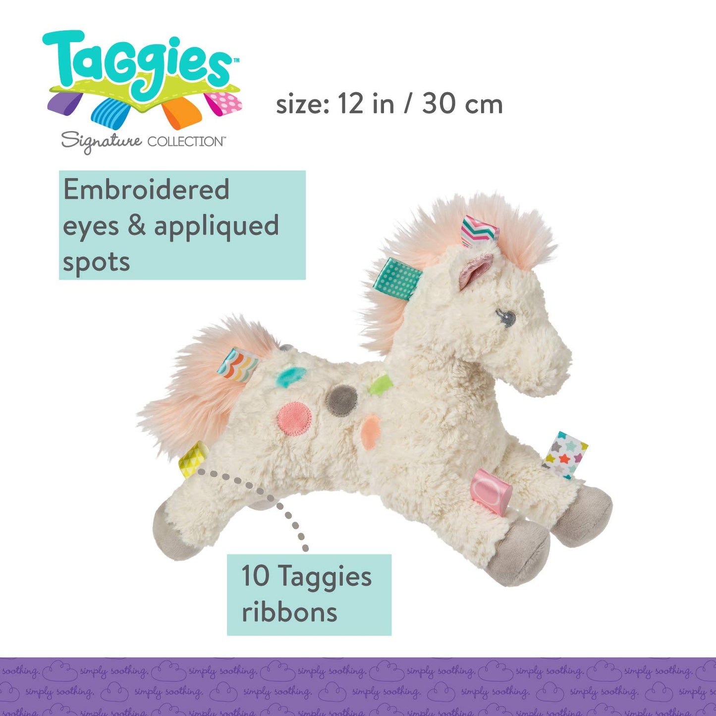 Mary Meyer Taggies Stuffed Animal, Painted Pony, 11-Inch, Soft Satin, White & Pink, Model 40235