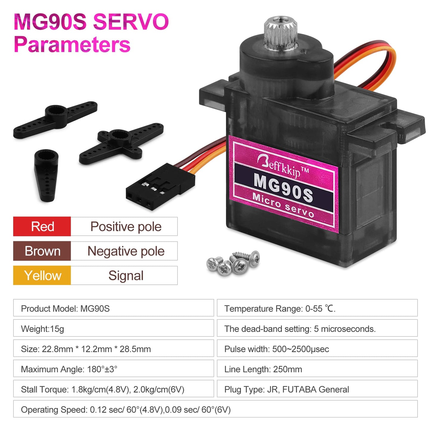 Beffkkip [8-Pack] MG90S 9g Servo Motor Micro Metal Gear for Robot Car Plane RC Helicopter Arduino