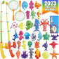 Cozybomb™ Magnetic Fishing Toys Game Set For Kids | Water Table Bathtub Kiddie Pool Party & Pole Rod Net, Plastic Floating Fish Toddler Color Ocean Sea Animals Birthday Age 3 4 5 6 Year