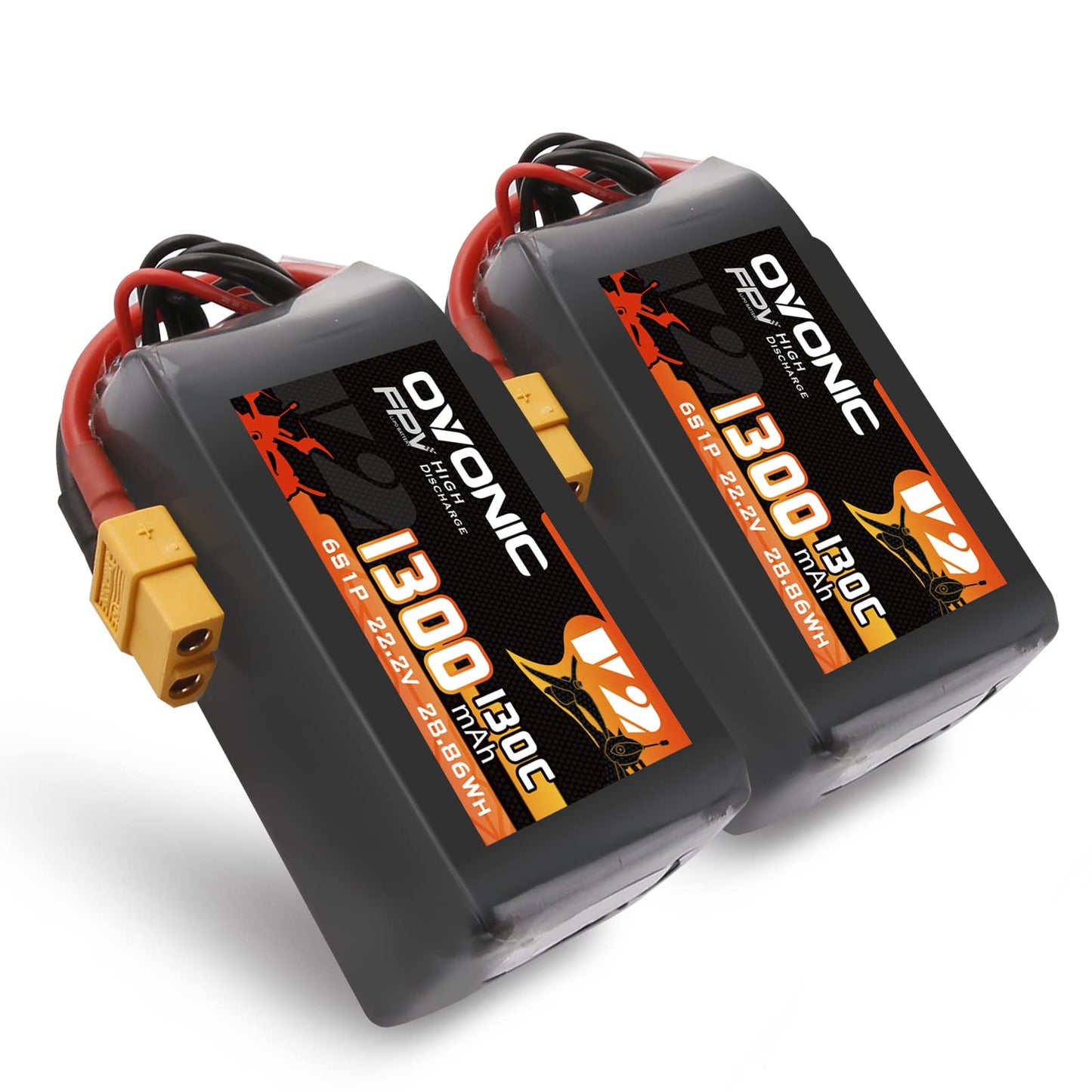 Ovonic 130C 6S 1300Mah Lipo Battery 22.2V Pack With Xt60 Plug For Fpv Racing(2Pcs)