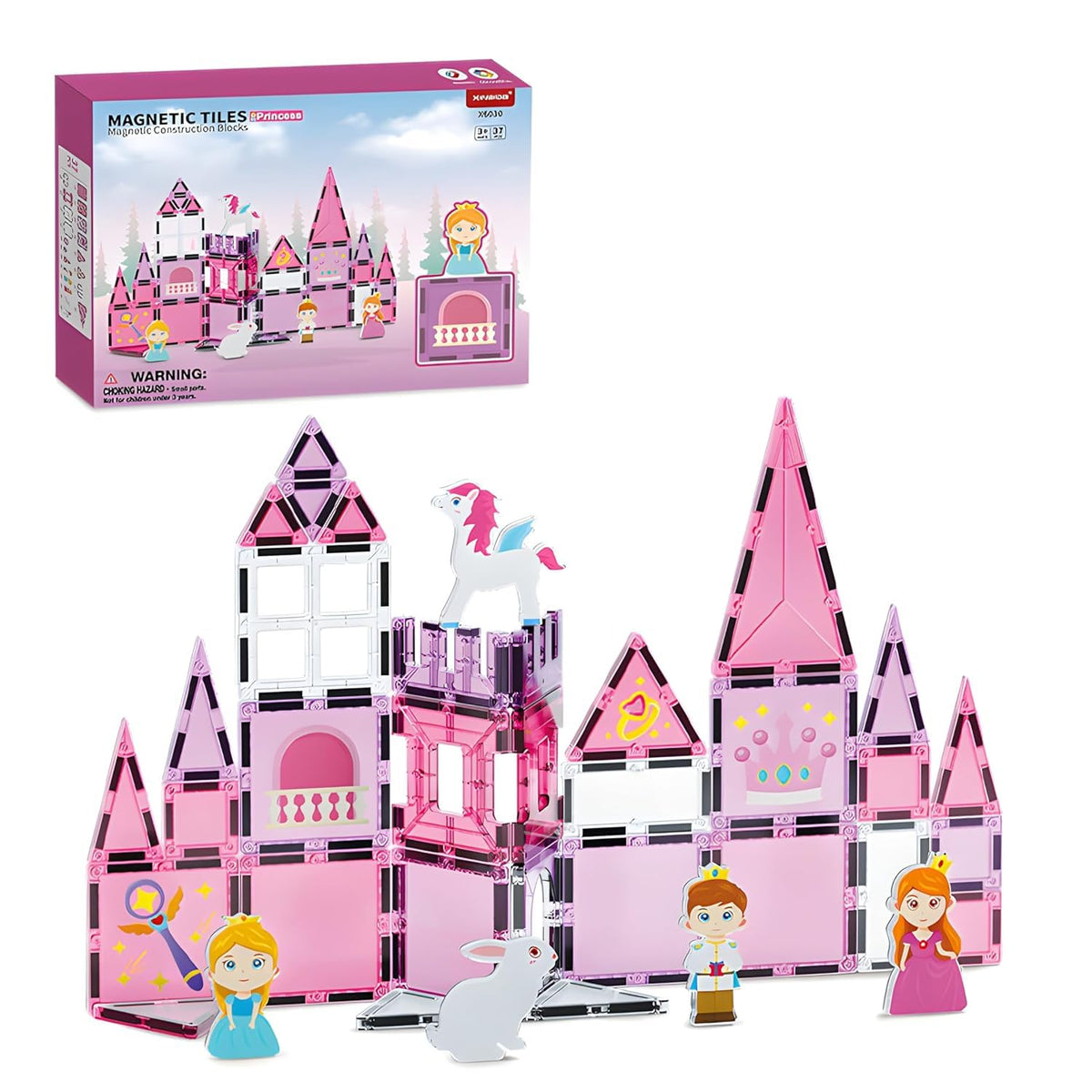 Princess Magnetic Tiles Building Blocks| Kids Learning & Educational Toy  37Pcs (37, Pink)