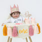 HODIHIWI Baby Girls Pink Yellow 1st High Chair Banner Wood Bead Tassel Garland Crown Hat Wooden Cake Topper Birthday Party Decor