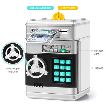 Piggy Bank For Boys Girls, Vcertcpl Atm Coin Bank Money Saving Box With Password, Kids Safe Money Jar With Auto Grab Bill Slot, Birthday Gifts Toys Bank For 6 7 8 9 10 11 12 Year Old Girls Boys