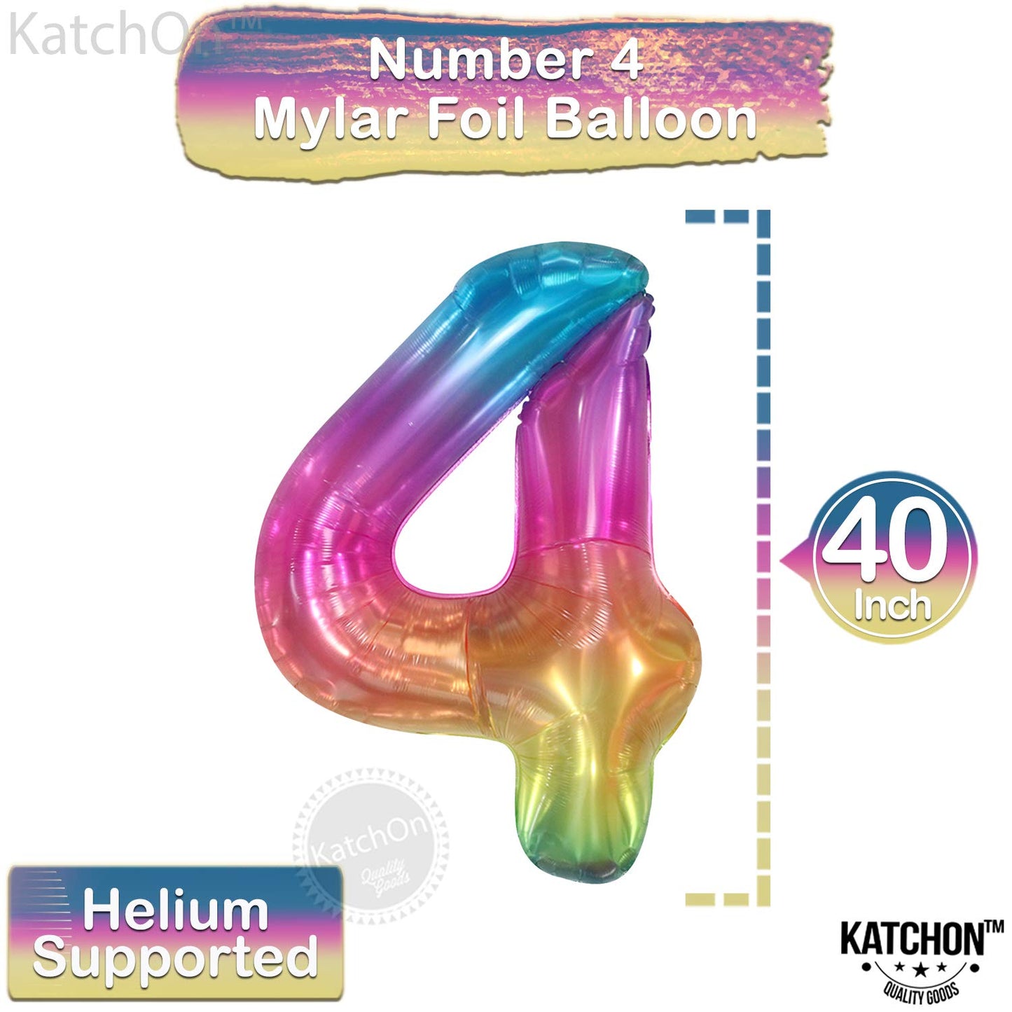 KatchOn, Giant Rainbow 4 Balloon Number - 40 Inch, Four Balloon | Number 4 Balloons for Birthdays | 4 Year Old Balloon for 4th B