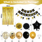 Black And Gold Birthday Decorations, Gold Black Foil Confetti Birthday Balloons Black Foil Balloon Happy Birthday Banner Pom Pom