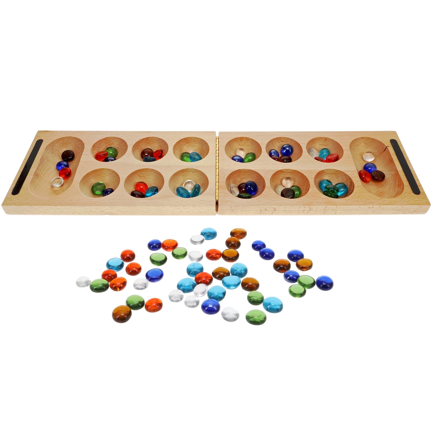 We Games Folding Mancala - Solid Wood Board & Glass Stones 18 Inches
