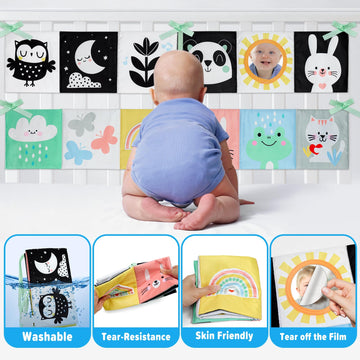 Okooko Black And White Baby Book - High Contrast Baby Toy For 0-6 Months - Soft Book For Tummy Time, Crib, Stroller - Montessori Sensory Toy For Early Education