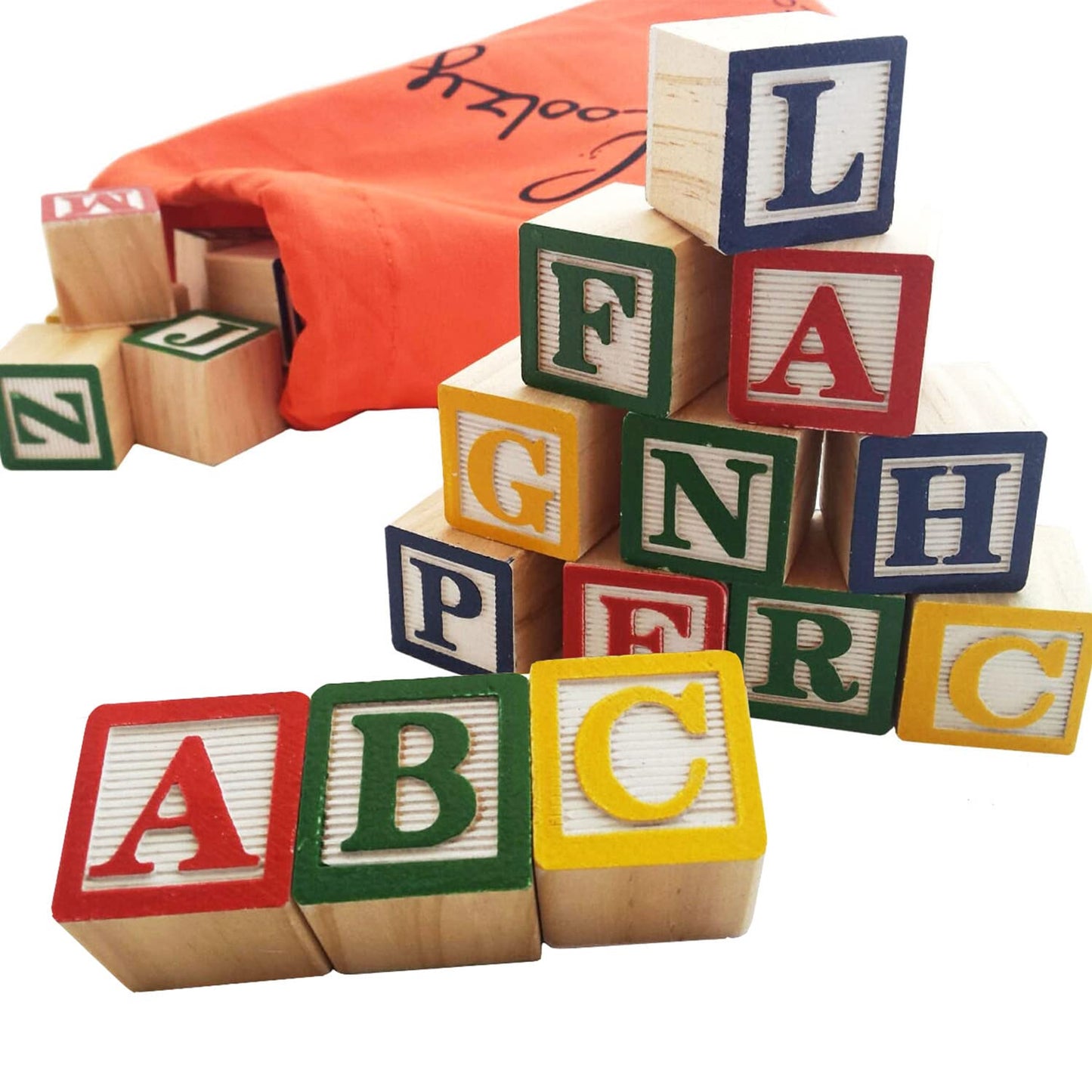 Skoolzy Abc Wooden Blocks For Toddlers 30 Wood Alphabet Blocks - 4 Pack, 120 Blocks Total - Montessori Stacking Letter Preschool Learning Toys Develop Language Skills Boys & Girls Ages 2+