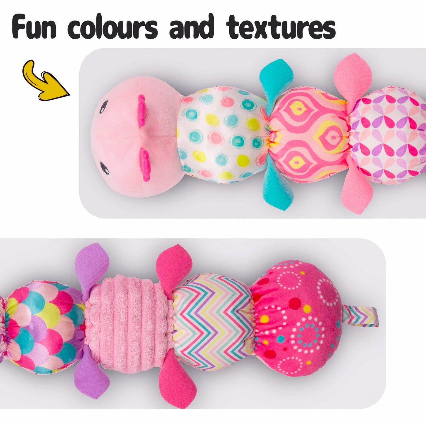 Sumobaby Infant Baby Musical Stuffed Animal Activity Soft Toys With Multi-Sensory Crinkle, Rattle And Textures, For Tummy Time Newborn 0-3-6-12 Months Girls, Caterpillar, Pink
