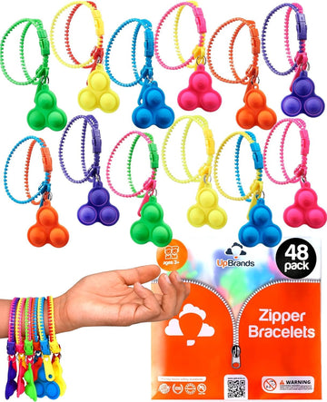 Upbrands 48 Upgraded Pop-It Zipper Bracelets For Kids, Adhd Fidget Toys, Fidgets For Kids, Anxiety Relief Fidget Toys, Kit For Halloween Trinkets, Goody Bags & Easter Eggs Hunt Fillers