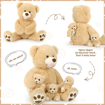 Morismos Giant Teddy Bear Stuffed Animals,28'' Mommy Stuffed Bear With 3 Baby Bears Inside Belly,4 Packs Bulk Teddy Bear For Bab