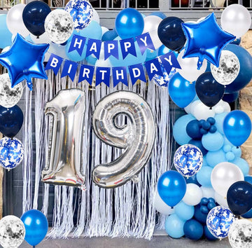 19Th Birthday Party Decoration For Boys, Happy Birthday Banner Blue Number 19 Birthday Balloons 19Th Birthday Latex Confetti Bal